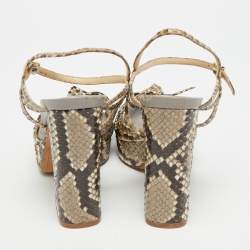 Pre Owned صندل ألكساندر بيرمان جلد أسود/بيج وجلد ثعبان بعقدة ربط كاحل مقاس 36