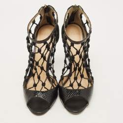 مملوكة مسبقًا Alexandre Birman Size 38.5 Black Python Leather and Suede Gladiator Sandals