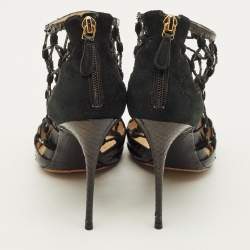 مملوكة مسبقًا Alexandre Birman Size 38.5 Black Python Leather and Suede Gladiator Sandals