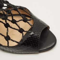 مملوكة مسبقًا Alexandre Birman Size 38.5 Black Python Leather and Suede Gladiator Sandals