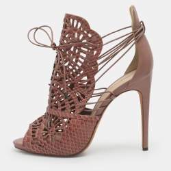 Pre Owned Alexandre Birman Size 40 Beige Python and Leather Laser Cut Tie Up Sandals