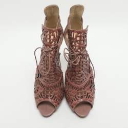 Pre Owned Alexandre Birman Size 40 Beige Python and Leather Laser Cut Tie Up Sandals