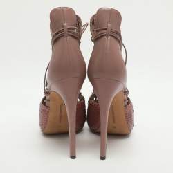 Pre Owned Alexandre Birman Size 40 Beige Python and Leather Laser Cut Tie Up Sandals