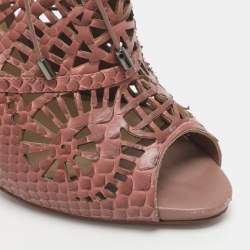 Pre Owned Alexandre Birman Size 40 Beige Python and Leather Laser Cut Tie Up Sandals