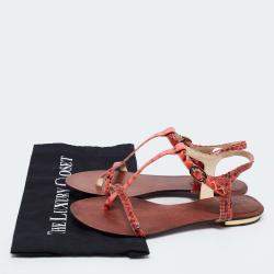 Alexandre Birman Red Python Leather T Strap Flat Sandals Size 38.5