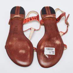 Alexandre Birman Red Python Leather T Strap Flat Sandals Size 38.5