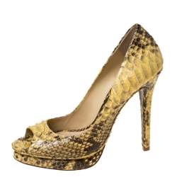 Alexander Birman Yellow/Black Python Peep Toe Pumps Size 40.5