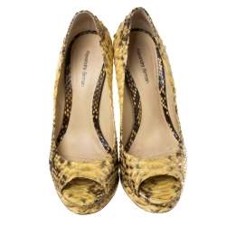 Alexander Birman Yellow/Black Python Peep Toe Pumps Size 40.5