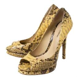 Alexander Birman Yellow/Black Python Peep Toe Pumps Size 40.5