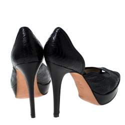 Pre Owned Alexandre Birman Black Python Embossed Leather Peep Toe Platform Pumps Size 41