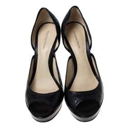 Pre Owned Alexandre Birman Black Python Embossed Leather Peep Toe Platform Pumps Size 41