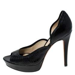 Pre Owned Alexandre Birman Black Python Embossed Leather Peep Toe Platform Pumps Size 41