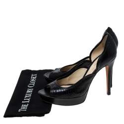 Pre Owned Alexandre Birman Black Python Embossed Leather Peep Toe Platform Pumps Size 41