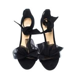 Alexandre Birman Black Suede Clarita Bow Ankle Wrap Sandals Size 38.5