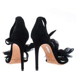 Alexandre Birman Black Suede Clarita Bow Ankle Wrap Sandals Size 38.5