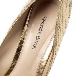 Alexandre Birman Metallic Gold Python Leather Peep Toe Pumps Size 38