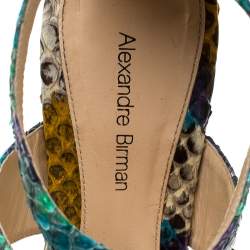 Alexandre Birman Multicolor Python Leather Wedge Platform Ankle Strap Sandals Size 37