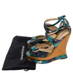 Alexandre Birman Multicolor Python Leather Wedge Platform Ankle Strap Sandals Size 37
