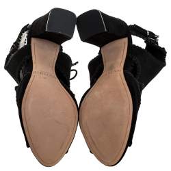 Alexandre Birman Black Suede Abbe Peep Toe Lace Booties Size 37