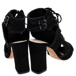 Alexandre Birman Black Suede Abbe Peep Toe Lace Booties Size 37