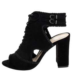 Alexandre Birman Black Suede Abbe Peep Toe Lace Booties Size 37