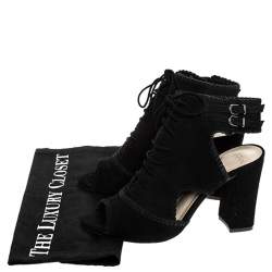Alexandre Birman Black Suede Abbe Peep Toe Lace Booties Size 37