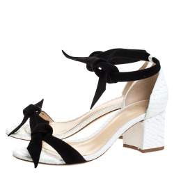 Alexandre Birman Black/White Python And Suede Clarita Block Heel Sandals Size 36