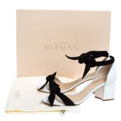 Alexandre Birman Black/White Python And Suede Clarita Block Heel Sandals Size 36
