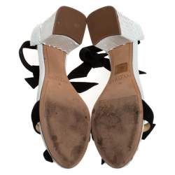Alexandre Birman Black/White Python And Suede Clarita Block Heel Sandals Size 36