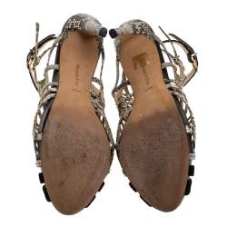 Alexandre Birman Multicolor Suede And Python Caged Slingback Platform Sandals Size 39.5