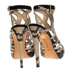 Alexandre Birman Multicolor Suede And Python Caged Slingback Platform Sandals Size 39.5