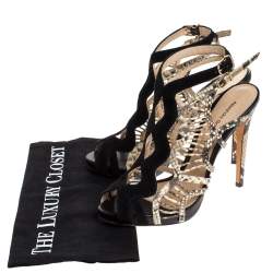 Alexandre Birman Multicolor Suede And Python Caged Slingback Platform Sandals Size 39.5
