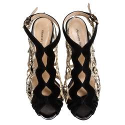 Alexandre Birman Multicolor Suede And Python Caged Slingback Platform Sandals Size 39.5