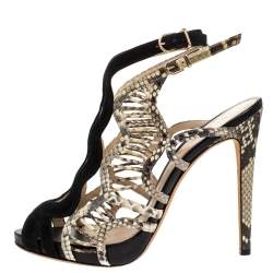 Alexandre Birman Multicolor Suede And Python Caged Slingback Platform Sandals Size 39.5