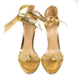 Pre Owned Alexandre Birman Metallic Gold Leather Clarita Ankle Wrap Sandals Size 40
