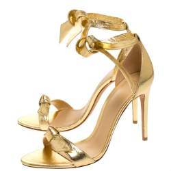 Pre Owned Alexandre Birman Metallic Gold Leather Clarita Ankle Wrap Sandals Size 40