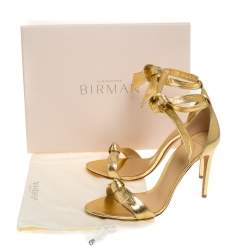 Pre Owned Alexandre Birman Metallic Gold Leather Clarita Ankle Wrap Sandals Size 40