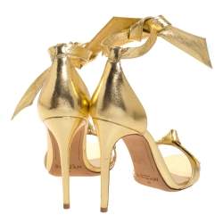 Pre Owned Alexandre Birman Metallic Gold Leather Clarita Ankle Wrap Sandals Size 40