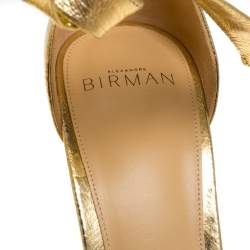 Pre Owned Alexandre Birman Metallic Gold Leather Clarita Ankle Wrap Sandals Size 40