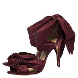 Pre Owned Alexandre Birman Burgundy Satin Katherine Ankle Wrap Sandals Size 41