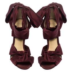 Pre Owned Alexandre Birman Burgundy Satin Katherine Ankle Wrap Sandals Size 41