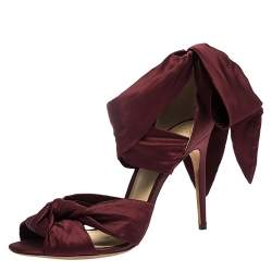 Pre Owned Alexandre Birman Burgundy Satin Katherine Ankle Wrap Sandals Size 41