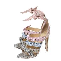 Pre Owned Alexandre Birman Floral Printed Canvas Lolita Knot Strappy Sandals Size 38.5