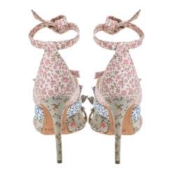 Pre Owned Alexandre Birman Floral Printed Canvas Lolita Knot Strappy Sandals Size 38.5