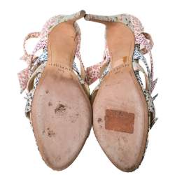 Pre Owned Alexandre Birman Floral Printed Canvas Lolita Knot Strappy Sandals Size 38.5