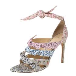 Pre Owned Alexandre Birman Floral Printed Canvas Lolita Knot Strappy Sandals Size 38.5