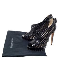 Alexandre Birman Black Patent Leather Cage Platform Peep Toe Booties Size 36