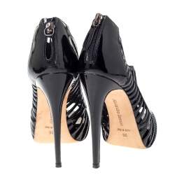 Alexandre Birman Black Patent Leather Cage Platform Peep Toe Booties Size 36
