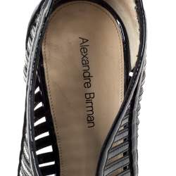 Alexandre Birman Black Patent Leather Cage Platform Peep Toe Booties Size 36