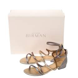 Pre Owned Alexandre Birman Metallic Silver/Gold Gianny Strappy Flat Metallic Leather Sandals 36